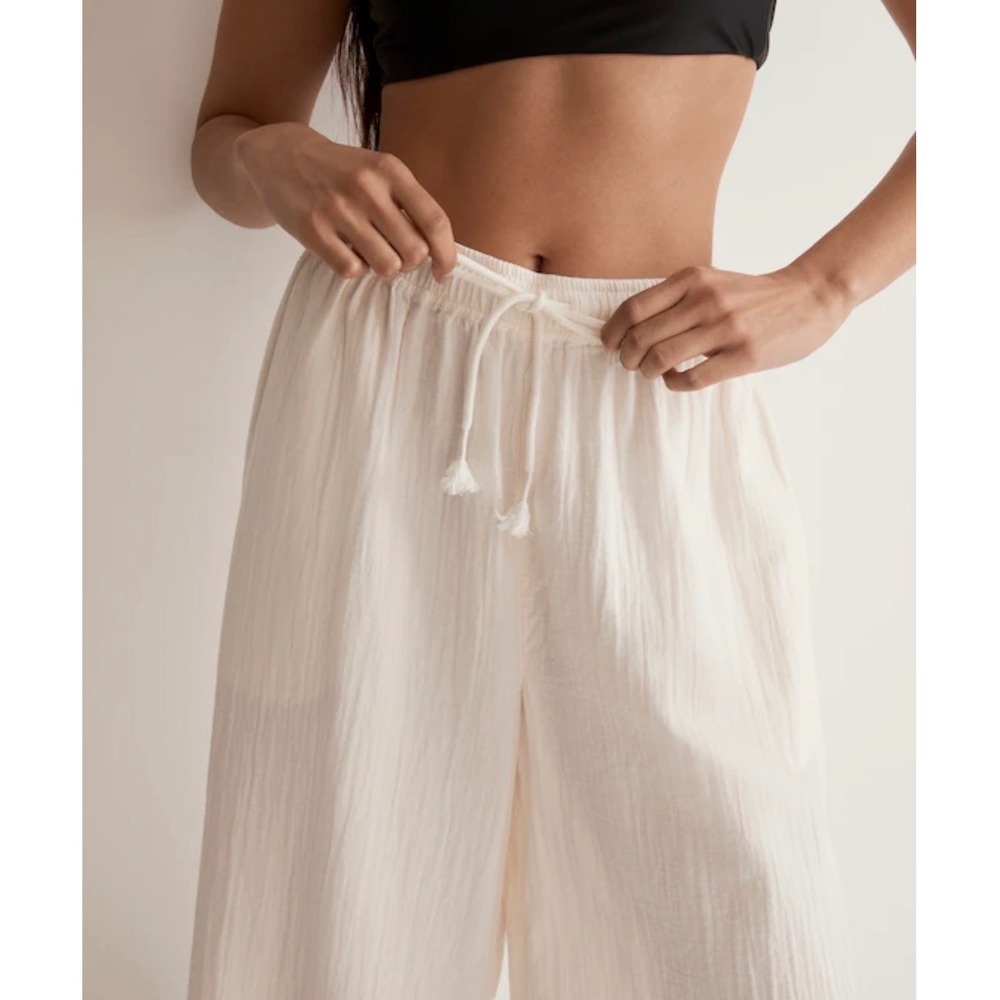 Madewell Double Gauze Wide-Leg Pants S Cream Pull-On Drawstring Beach Cotton - Picture 3 of 15
